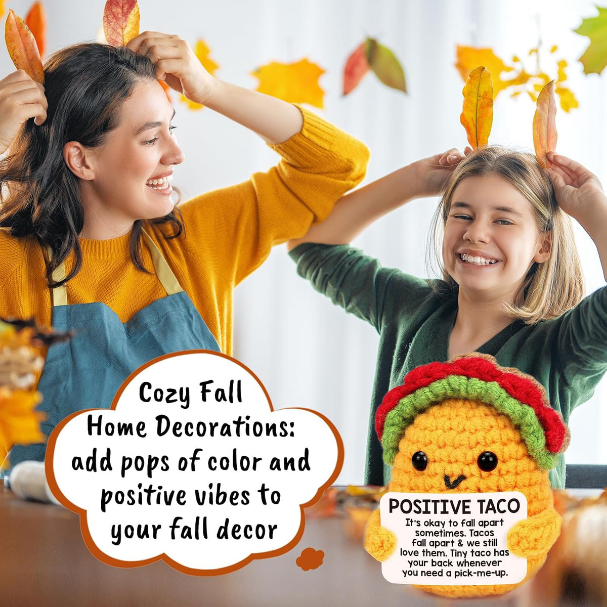 Soft crochet taco plush – safe, no-battery squeeze toy for playroom shelves and kids' bedroom decor