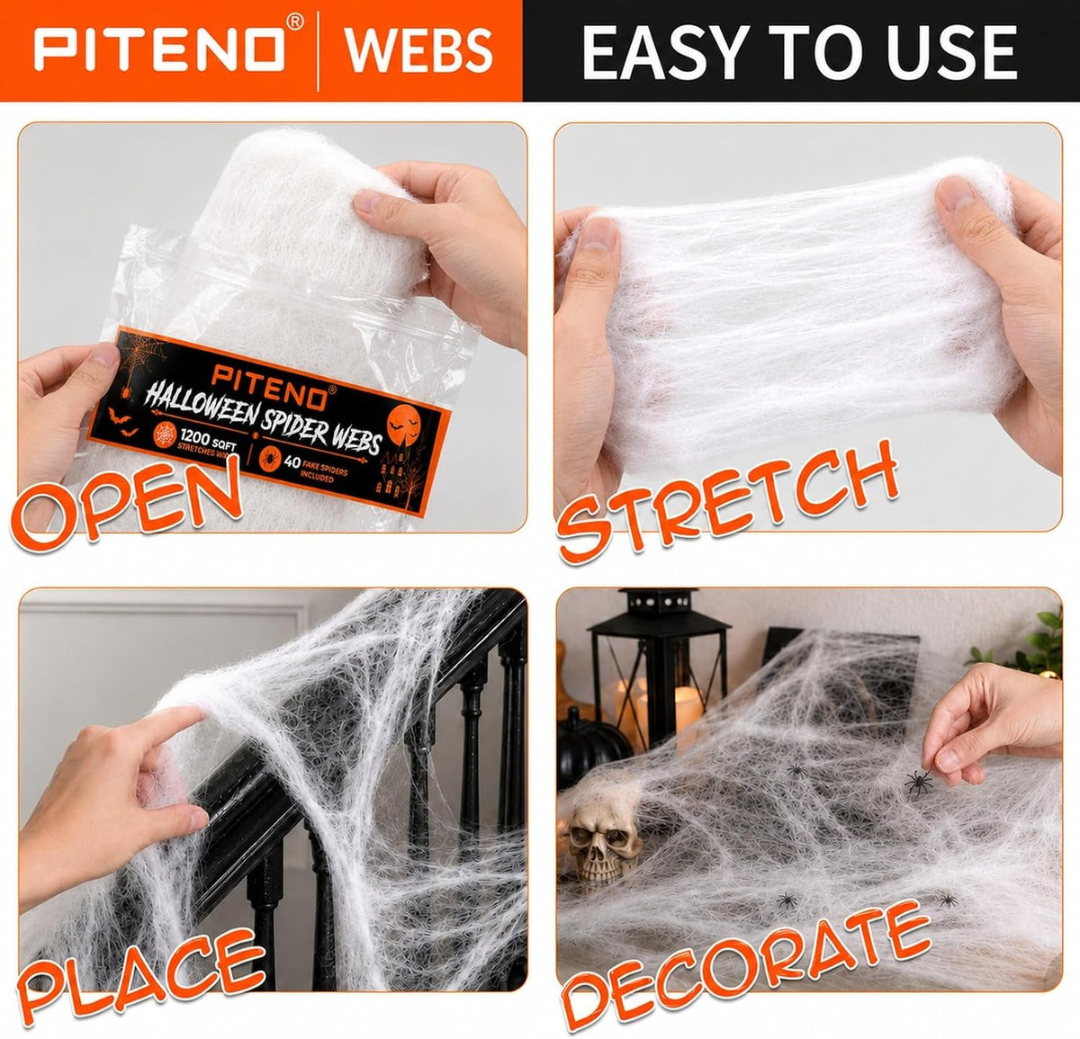 soft, flexible webbing that forms thin realistic strands or thick layered cobwebs