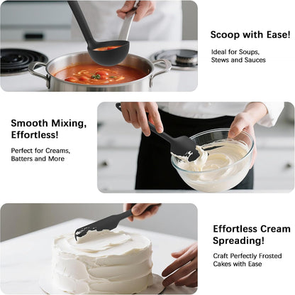 soft silicone heads safe for nonstick, ceramic, and coated cookware surfaces