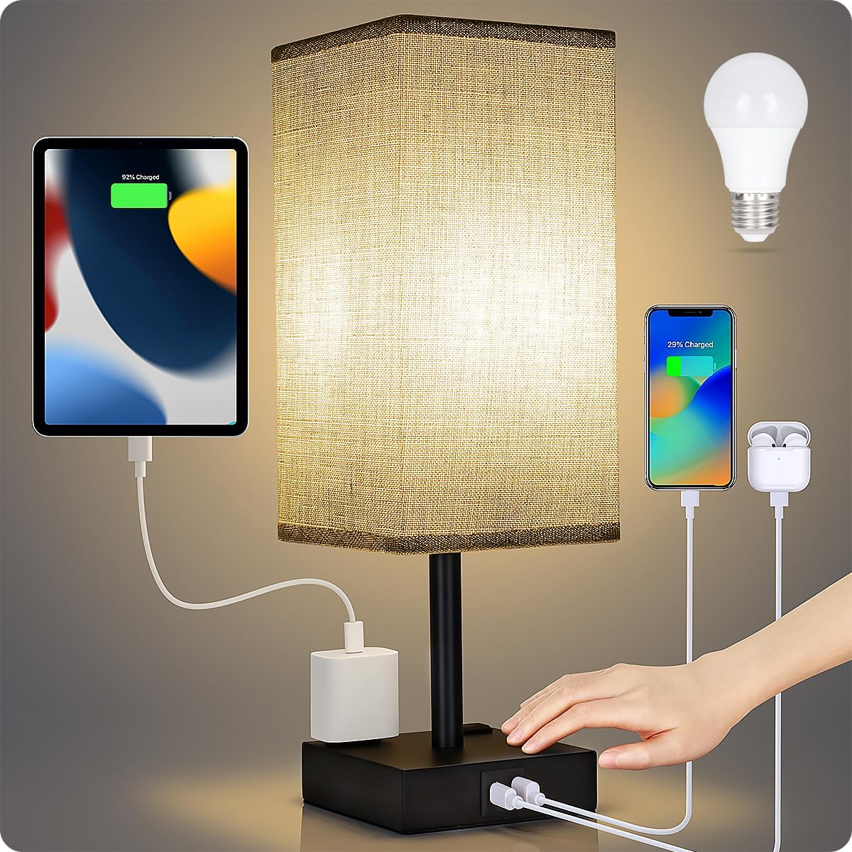 Soilsiu Touch Desk Lamp with USB-C and AC Outlets, Focused Task Lighting for Home Office Setups
