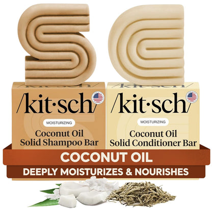 solid shampoo bar paired with matching conditioner bar in coordinated set