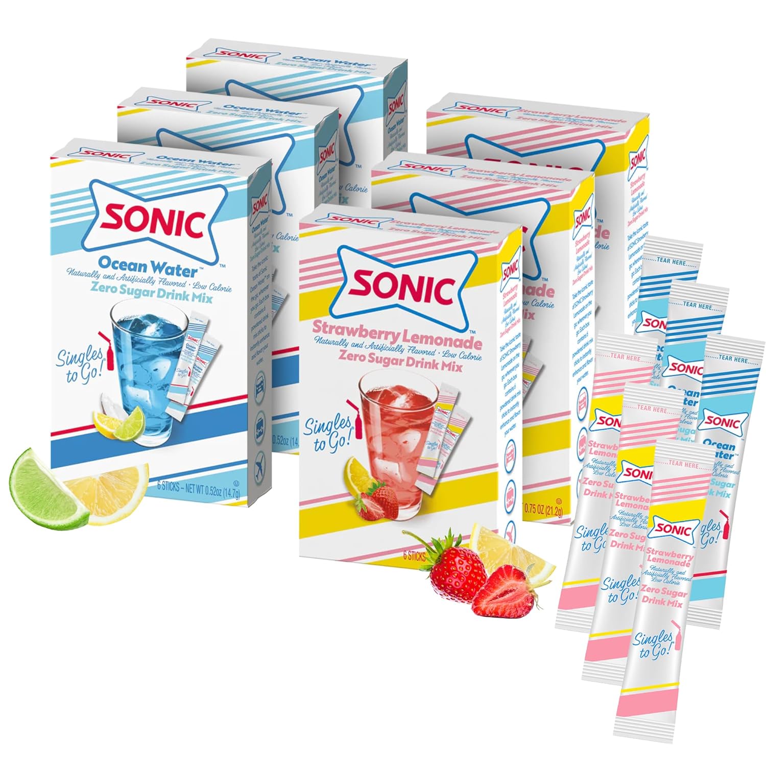 Sonic Singles to Go Variety Pack – Home Office Drink Mix Pack for Focused Workdays, Cherry Limeade and Limeade Powder Sticks