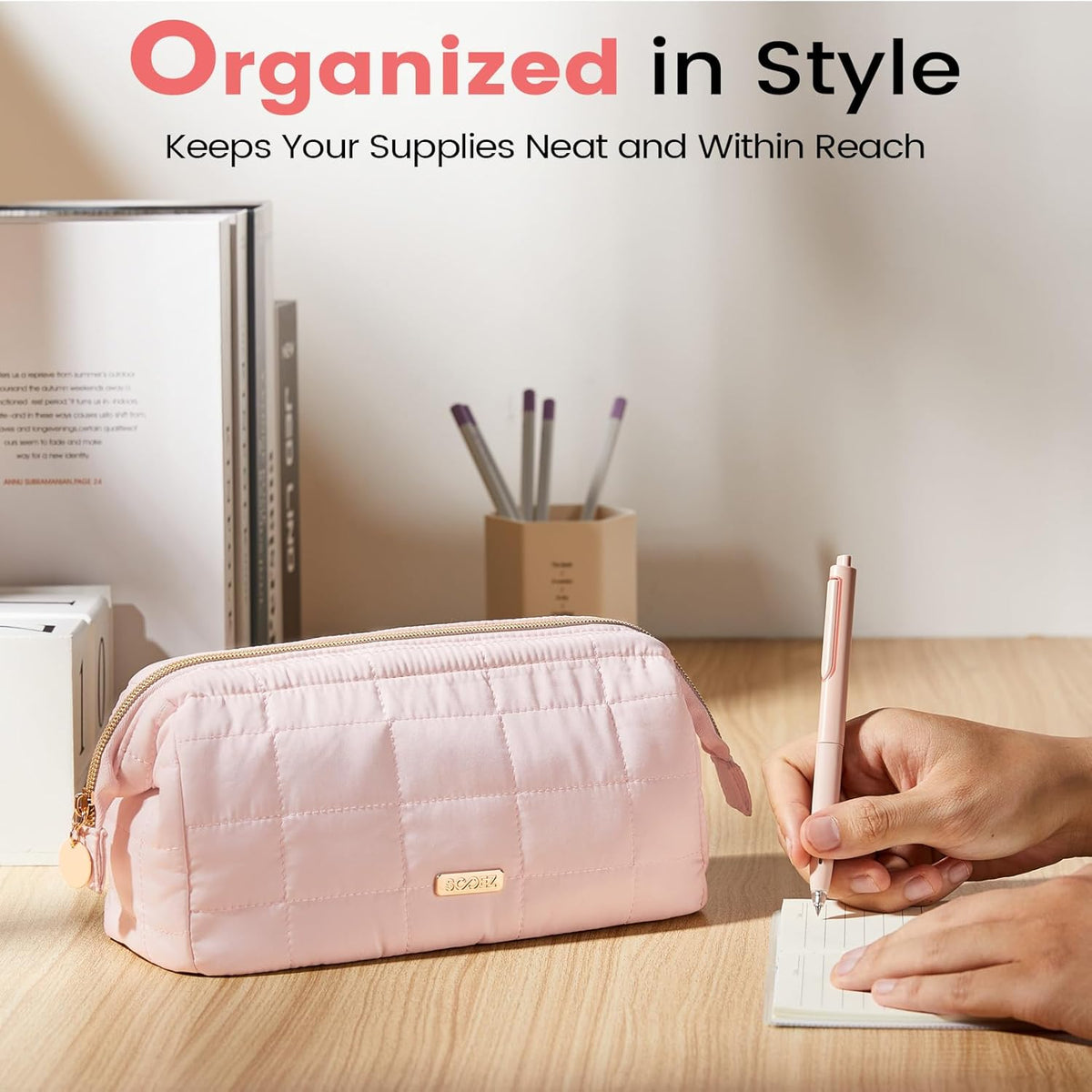Sooez Wide-Opening Pencil Pouch, Simple Design Supply Organizer for Less-Is-More Home Offices