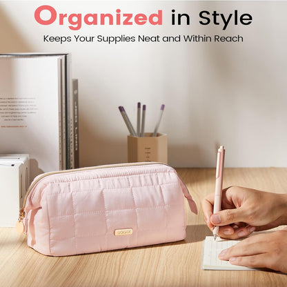 Sooez Wide-Opening Pencil Pouch, Simple Design Supply Organizer for Less-Is-More Home Offices