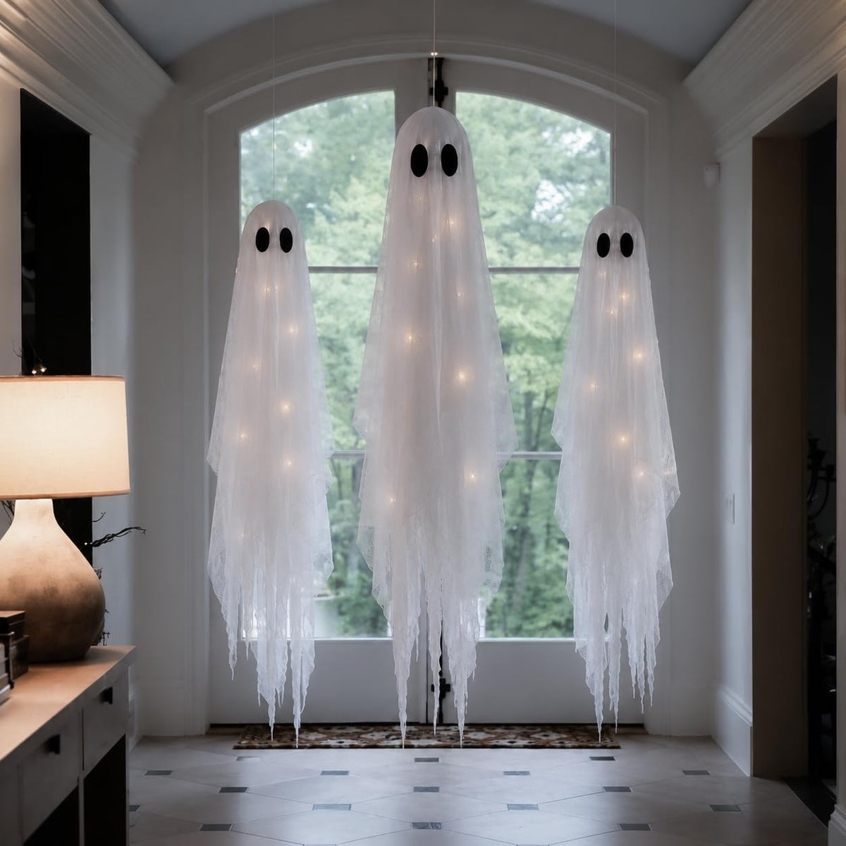 Sopoak Layered Ghost Family 3-Pack - Gift-Ready Halloween Decor Box for White Elephant and Housewarmings