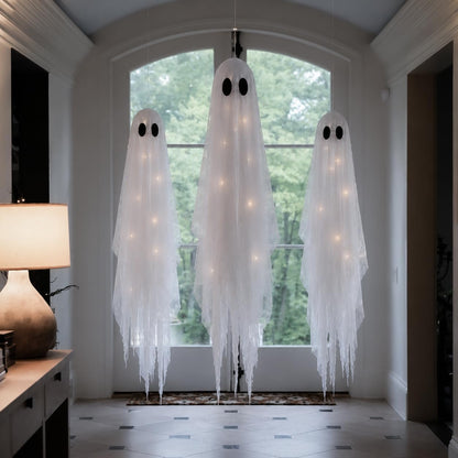 Sopoak Layered Ghost Family 3-Pack - Gift-Ready Halloween Decor Box for White Elephant and Housewarmings