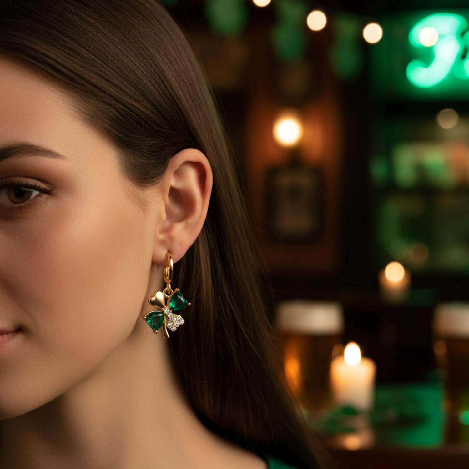Soulow Four-Leaf Clover Earrings – Lucky St. Patrick's Day Gift for Her, Irish Heritage Charm Heart Dangle Hoops