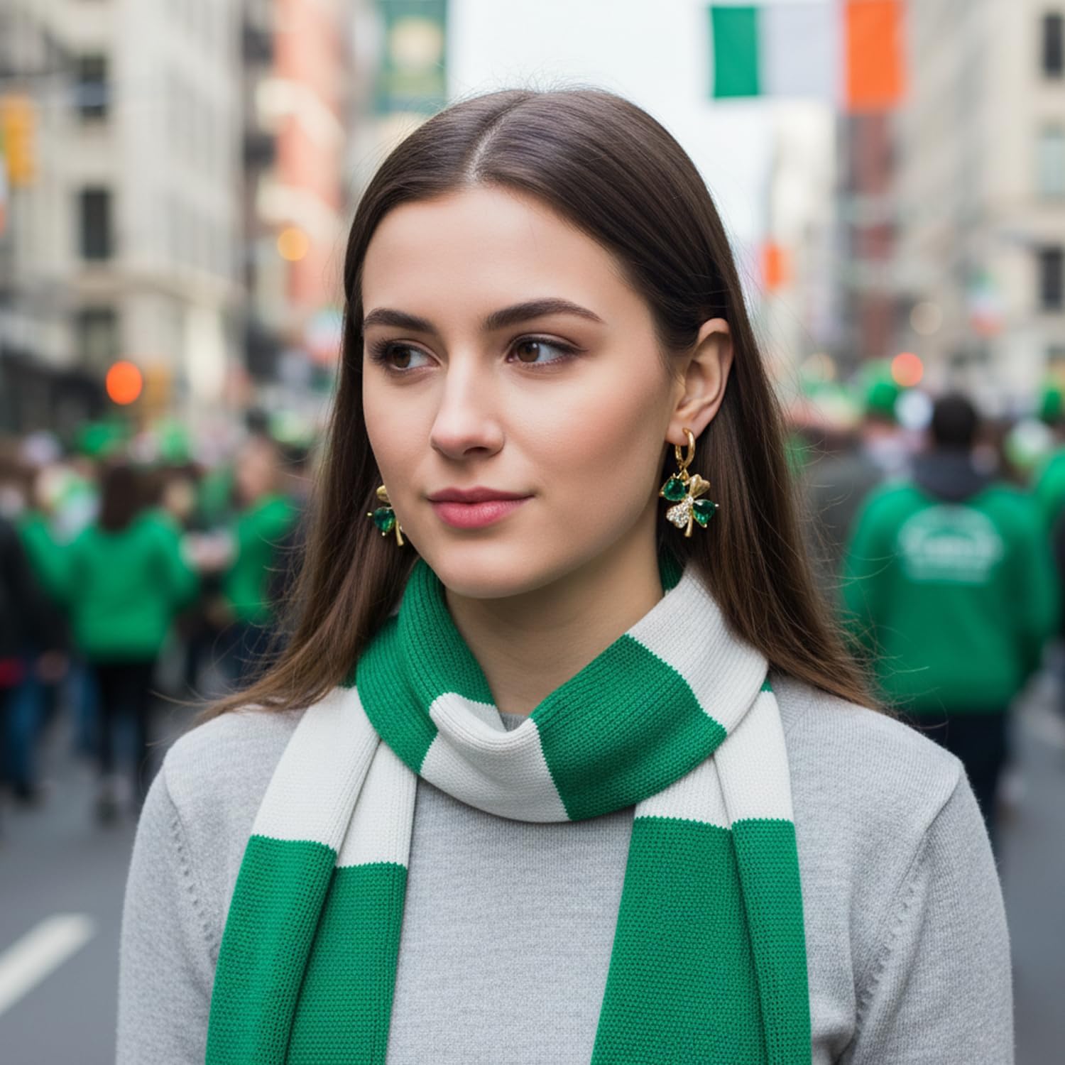 Soulow Four-Leaf Clover Earrings – Lucky St. Patrick's Day Gift for Her, Irish Heritage Charm Heart Dangle Hoops