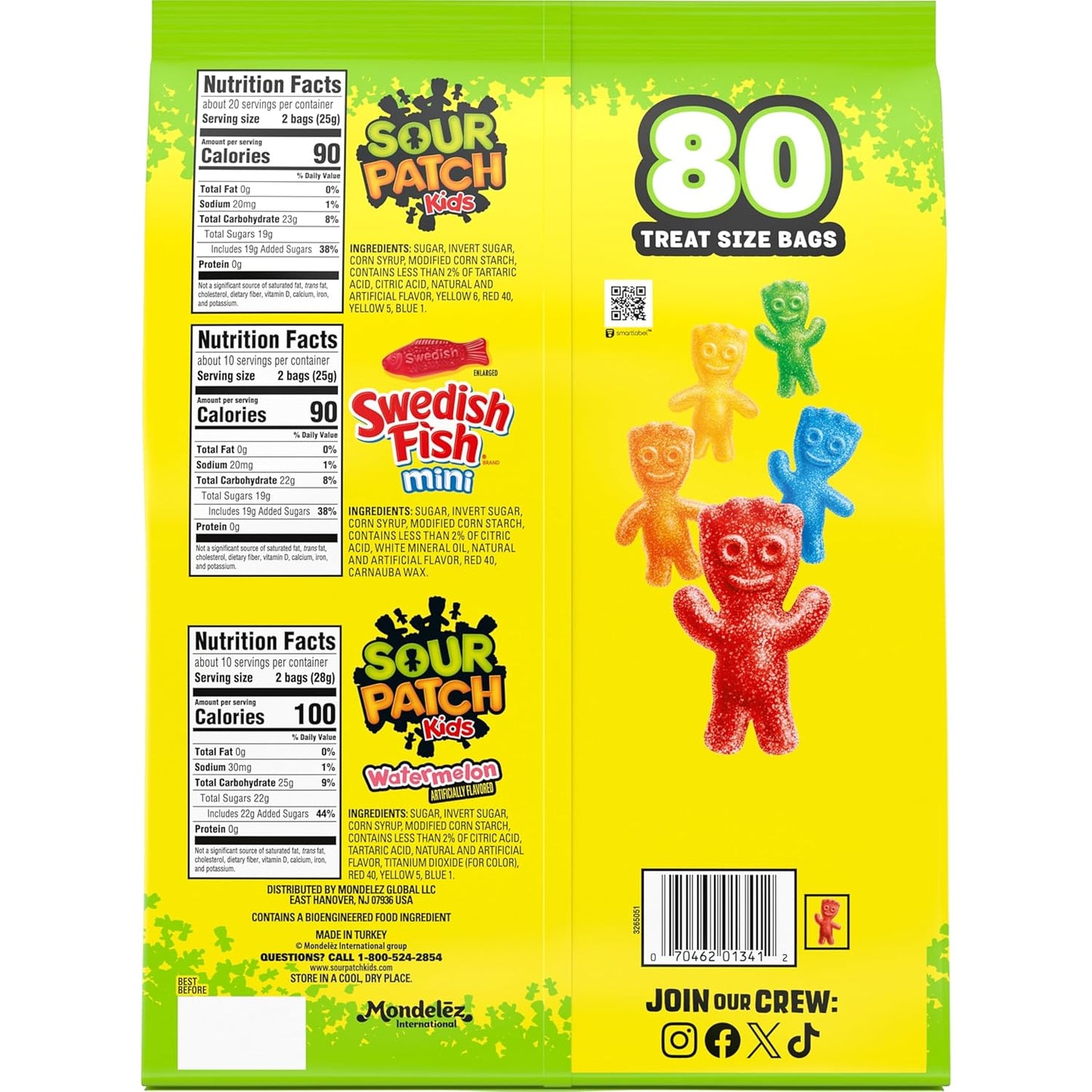 SOUR PATCH KIDS and SWEDISH FISH Mini Candy – Office Break Room and Reception Desk Shared Treats, 80 Individually Wrapped Packs