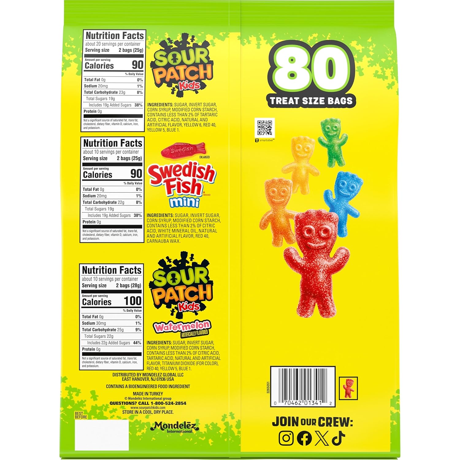 SOUR PATCH KIDS and SWEDISH FISH Mini Candy – Office Break Room and Reception Desk Shared Treats, 80 Individually Wrapped Packs