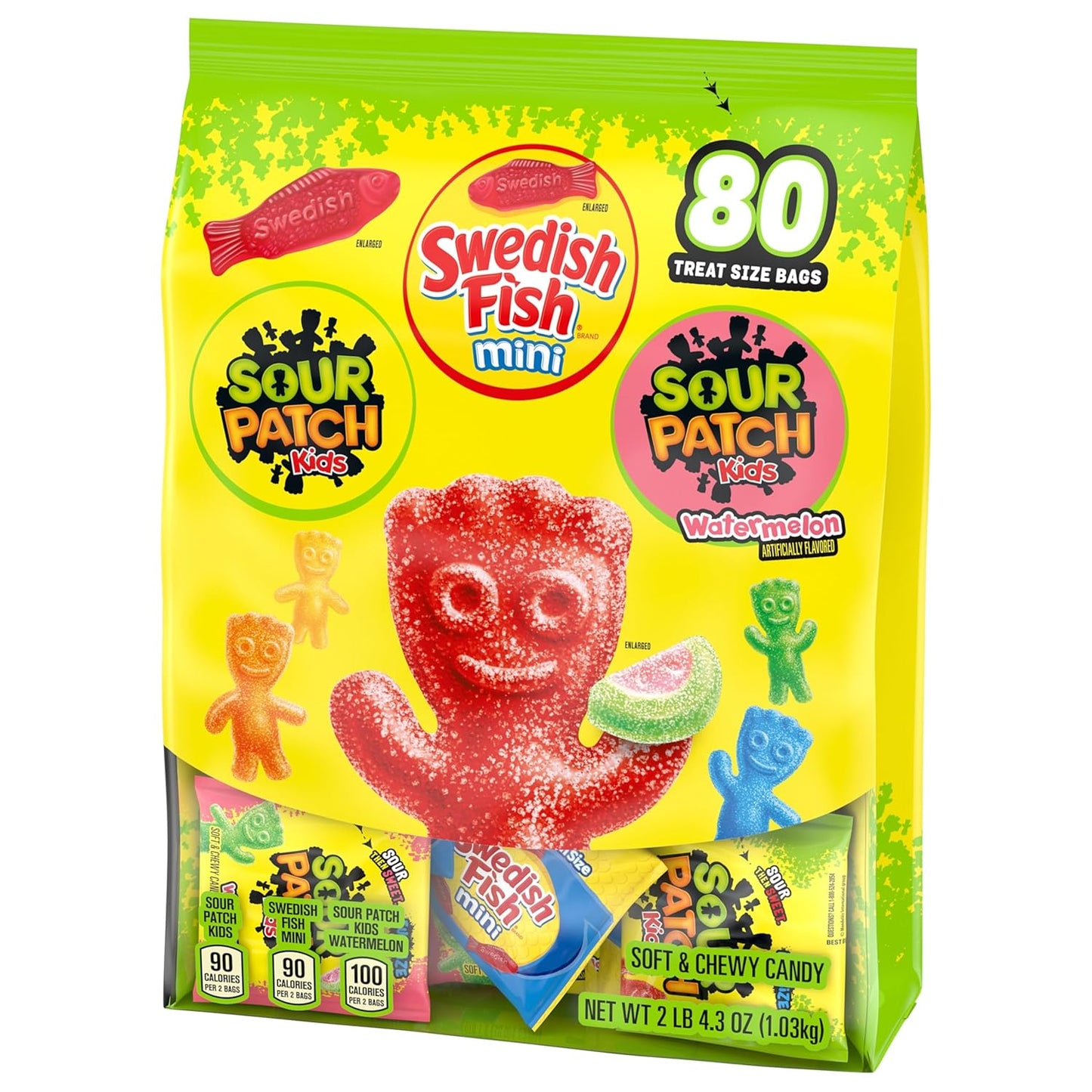 SOUR PATCH KIDS and SWEDISH FISH Mini Candy – Office Break Room and Reception Desk Shared Treats, 80 Individually Wrapped Packs