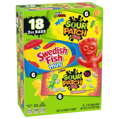 SOUR PATCH KIDS and SWEDISH FISH Mini Candy Pack – Portable Snack Bags for Road Trips, Camping, and Outdoor Adventures