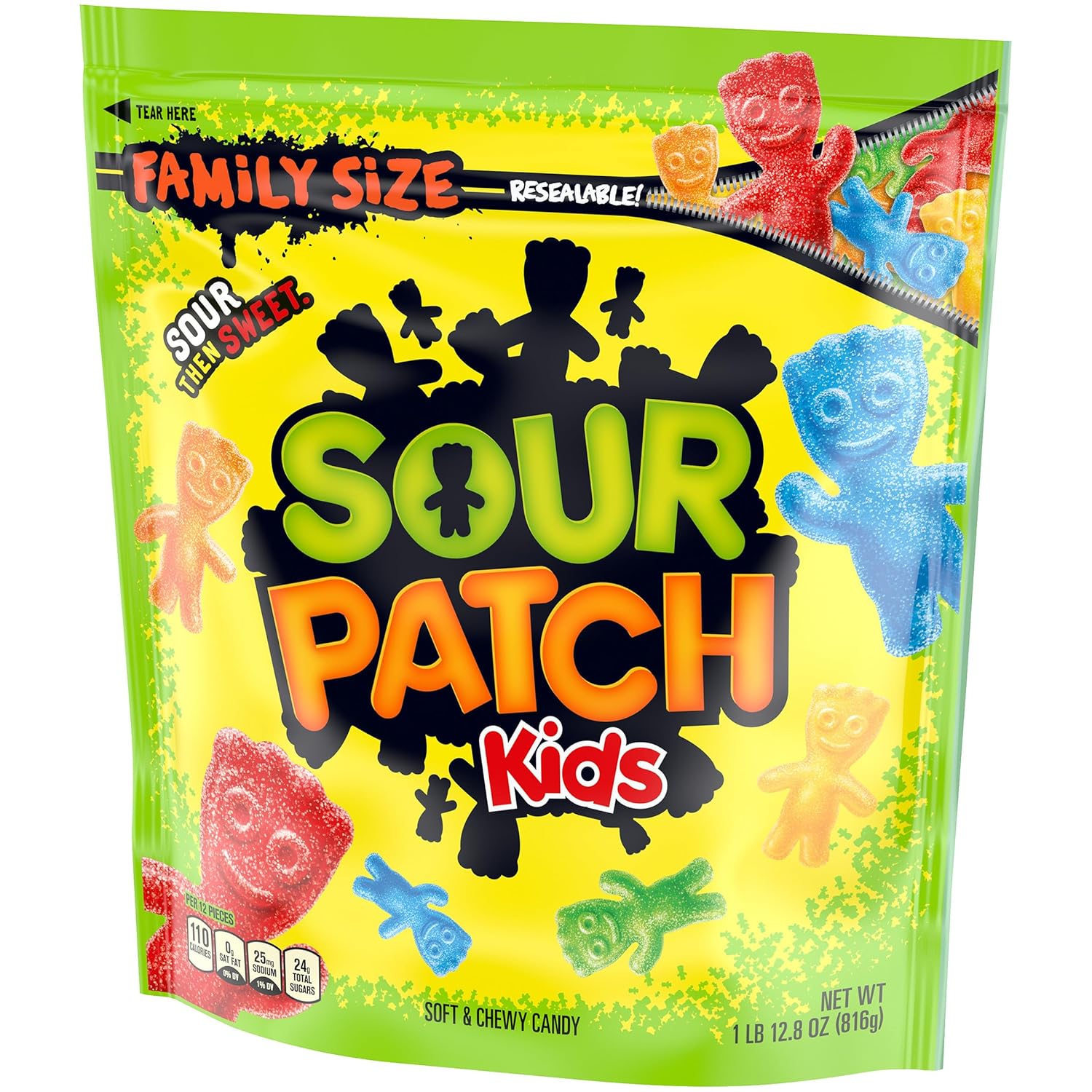 SOUR PATCH KIDS Assorted Fruit Chewy Candy, 1.8 lb Family Size Resealable Bag for Playdates and After-School Snacking