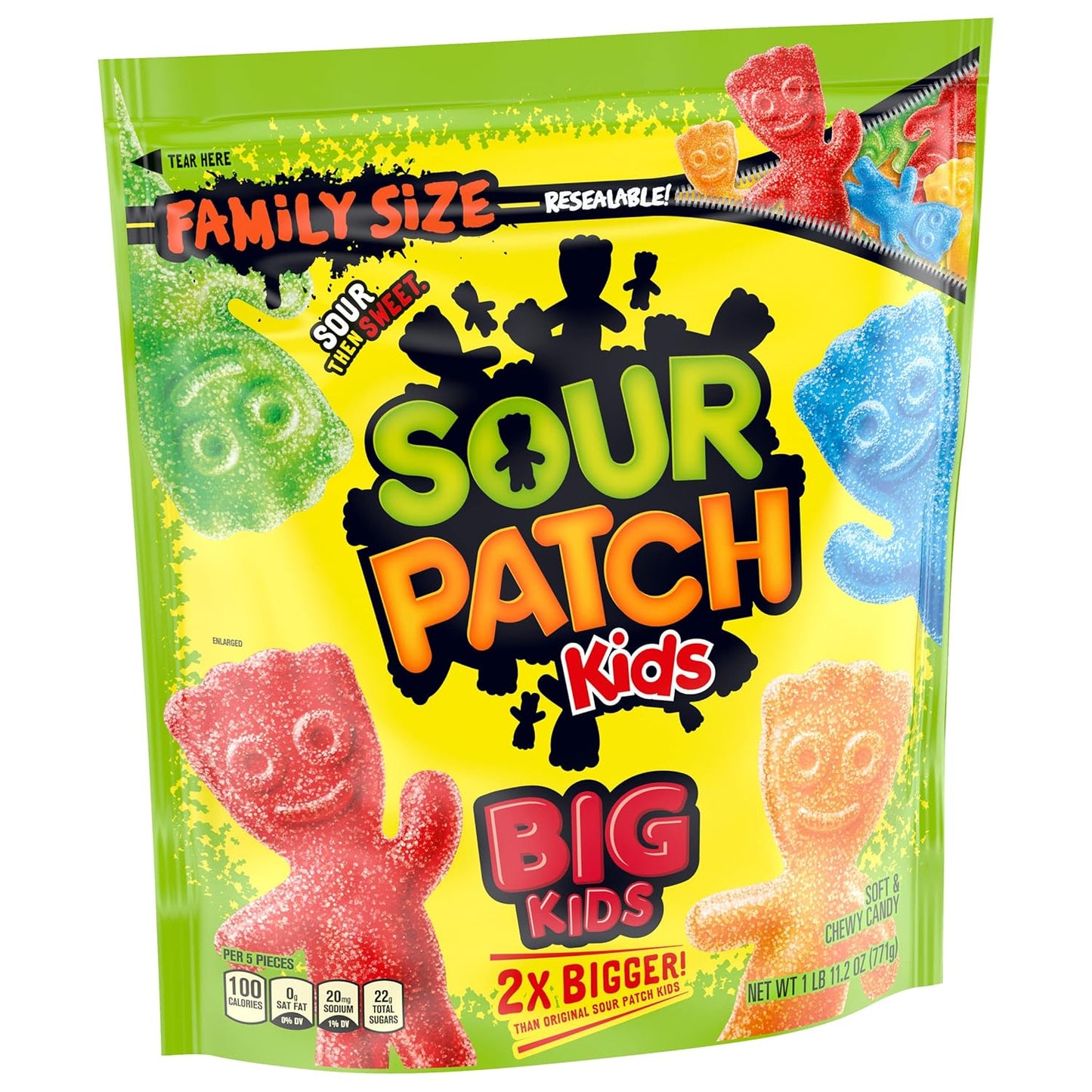 SOUR PATCH KIDS Big Kids Sour Gummy Candy, 2X Pieces Lunchbox Treat for School-Age Kids, 1.7 lb