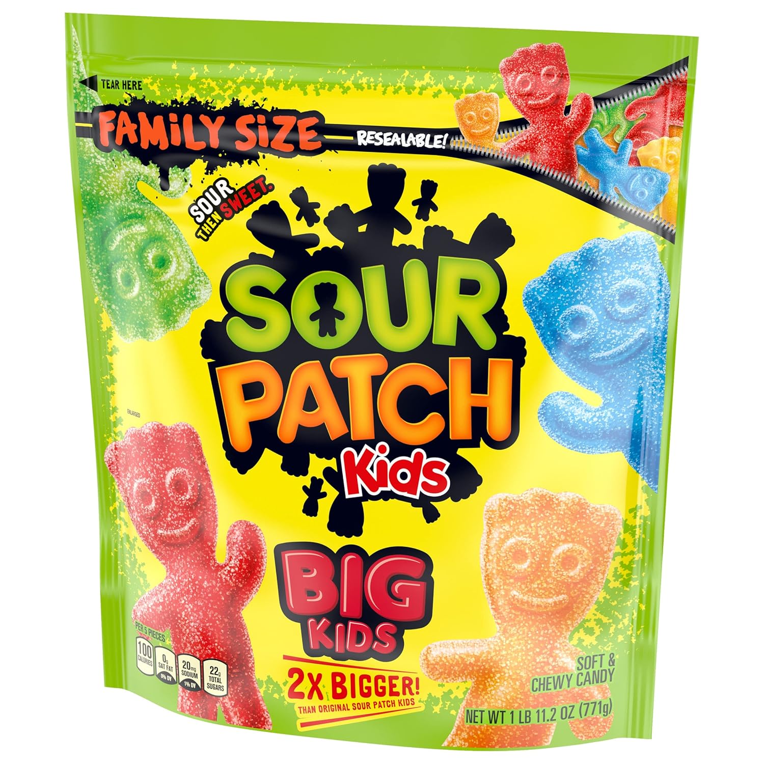 SOUR PATCH KIDS Big Kids Sour Gummy Candy, 2X Pieces Lunchbox Treat for School-Age Kids, 1.7 lb