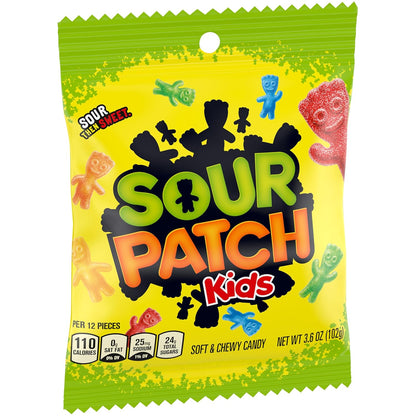 Sour Patch Kids Original Soft & Chewy Candy 12-Pack – Portable Trick-or-Treat Handout Bags for Halloween Night and Outdoor Parties