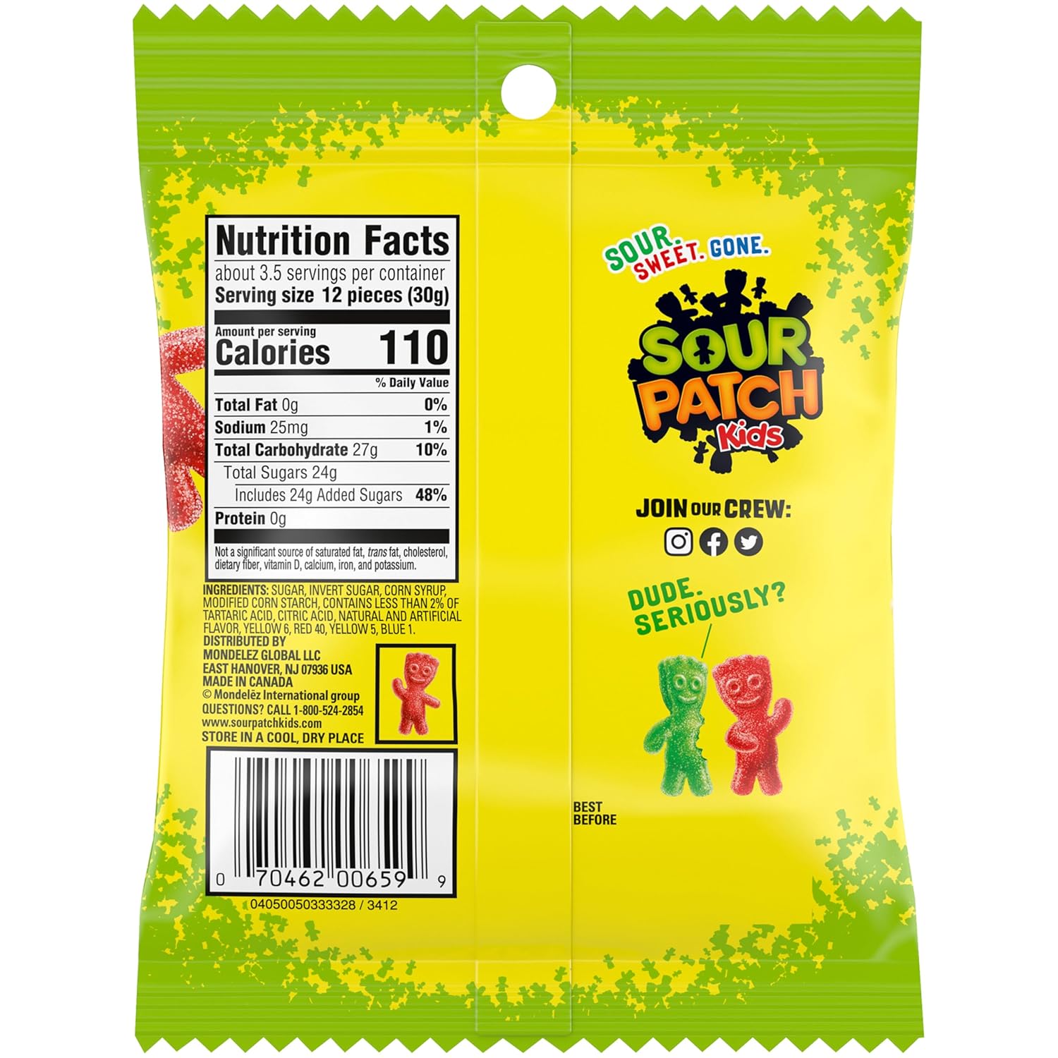 Sour Patch Kids Original Soft & Chewy Candy 12-Pack – Portable Trick-or-Treat Handout Bags for Halloween Night and Outdoor Parties