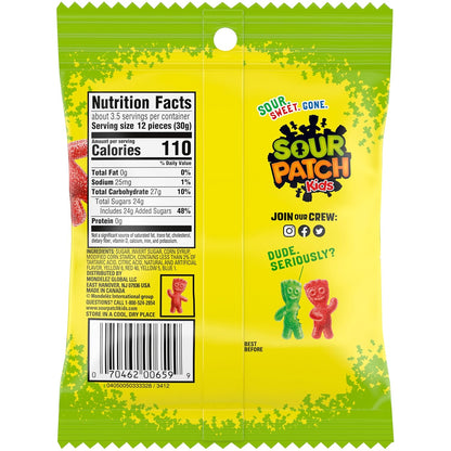 Sour Patch Kids Original Soft & Chewy Candy 12-Pack – Portable Trick-or-Treat Handout Bags for Halloween Night and Outdoor Parties