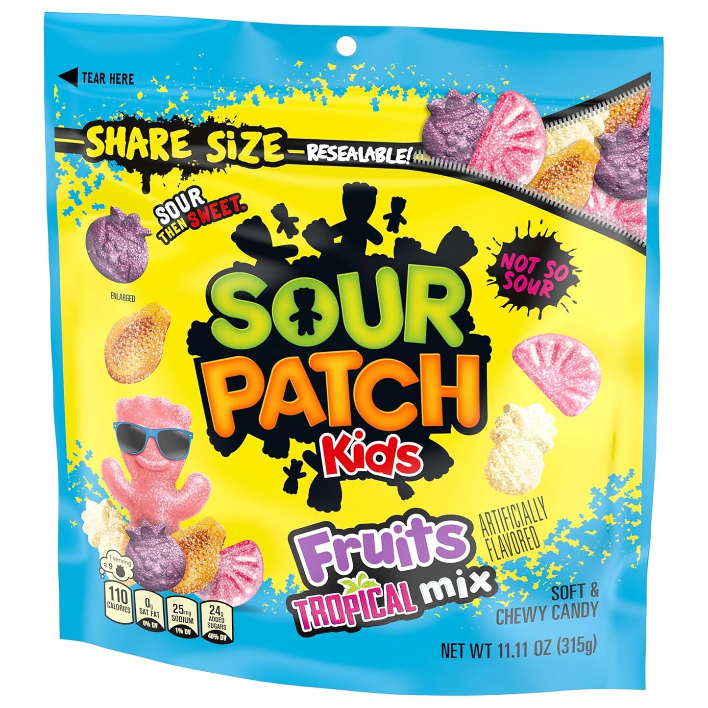 SOUR PATCH KIDS Tropical Mix Candy – Fun Birthday Gift Bag and Stocking Stuffer for Teens, Share Size 11.11 oz