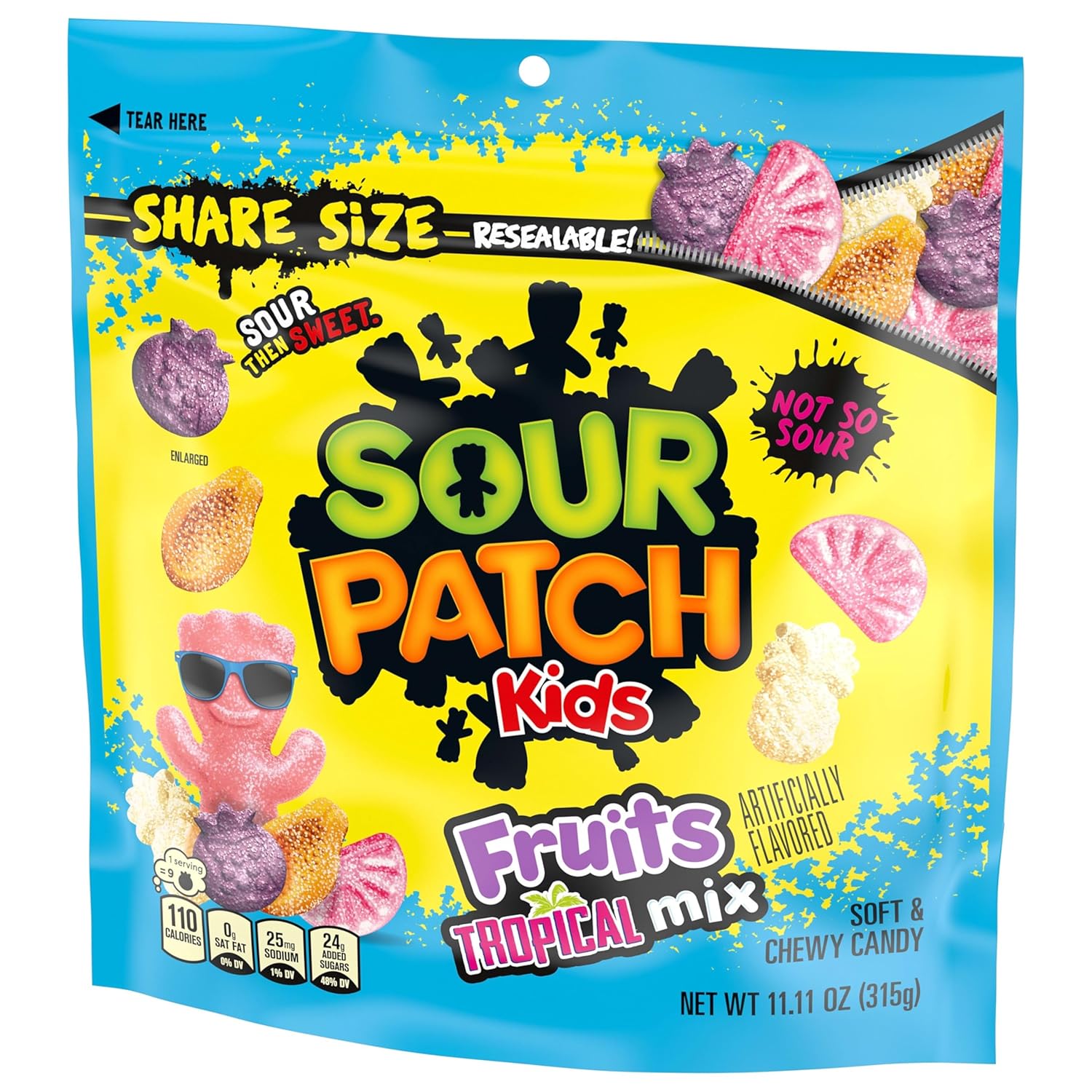 SOUR PATCH KIDS Tropical Mix Candy – Fun Birthday Gift Bag and Stocking Stuffer for Teens, Share Size 11.11 oz