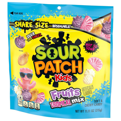 SOUR PATCH KIDS Tropical Mix Candy – Fun Birthday Gift Bag and Stocking Stuffer for Teens, Share Size 11.11 oz