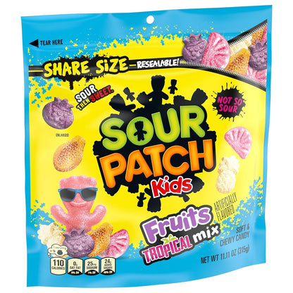 SOUR PATCH KIDS Tropical Mix Candy – Fun Birthday Gift Bag and Stocking Stuffer for Teens, Share Size 11.11 oz
