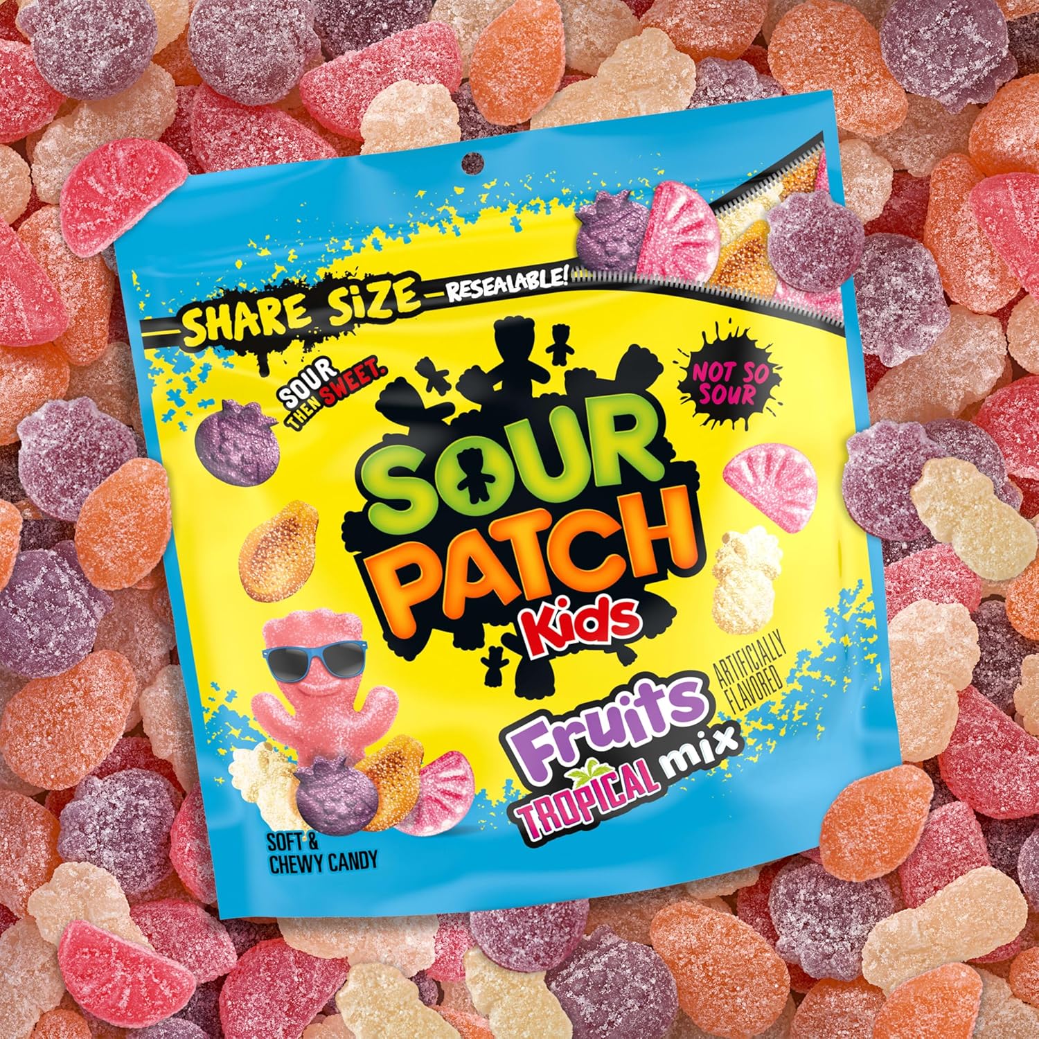 SOUR PATCH KIDS Tropical Mix Candy – Fun Birthday Gift Bag and Stocking Stuffer for Teens, Share Size 11.11 oz