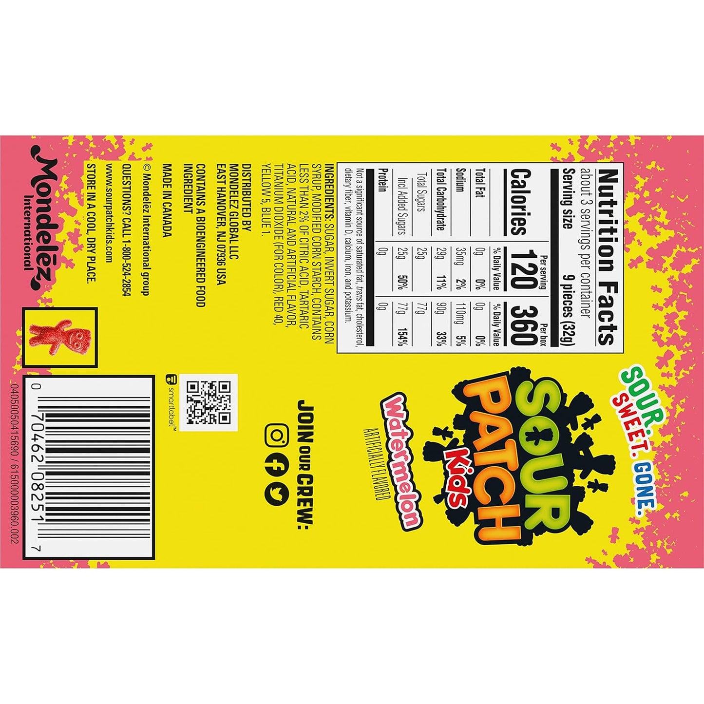 SOUR PATCH KIDS Watermelon Soft & Chewy Candy, Halloween Party Favor and Goodie Bag Gift Pack, 12 - 3.5 oz Boxes