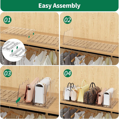 SPACEKEEPER Wavy Edge Shelf Divider for Closets – Clear Acrylic Handbag Organizer Blending Seamlessly into Any Room Aesthetic