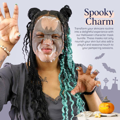SpaLife Premium Halloween Sheet Mask Collection - Elevated K-Beauty Gift Set for Her, Designer Character Mask Trio
