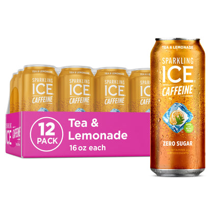 Sparkling Ice Caffeine Black Raspberry Sparkling Water for Backyard Patio, Recyclable 16 oz Cans for Outdoor Refreshing