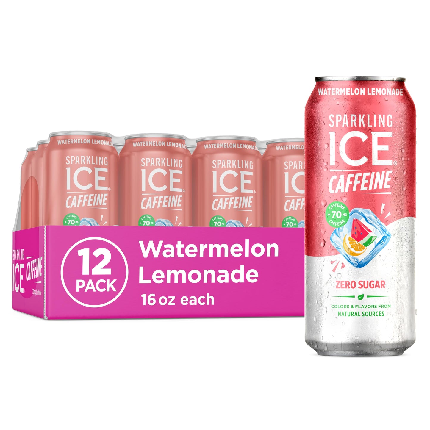 Sparkling Ice Caffeine Black Raspberry Sparkling Water for Backyard Patio, Recyclable 16 oz Cans for Outdoor Refreshing