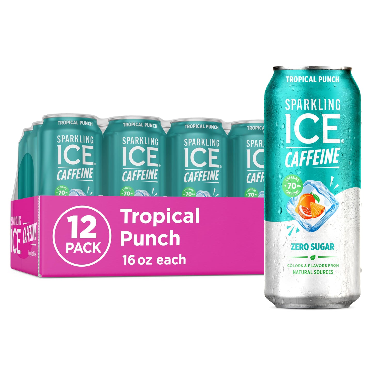 Sparkling Ice Caffeine Black Raspberry Sparkling Water for Backyard Patio, Recyclable 16 oz Cans for Outdoor Refreshing