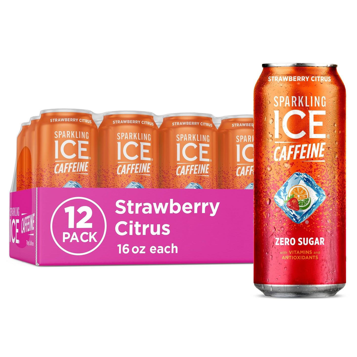 Sparkling Ice Caffeine Black Raspberry Sparkling Water for Backyard Patio, Recyclable 16 oz Cans for Outdoor Refreshing