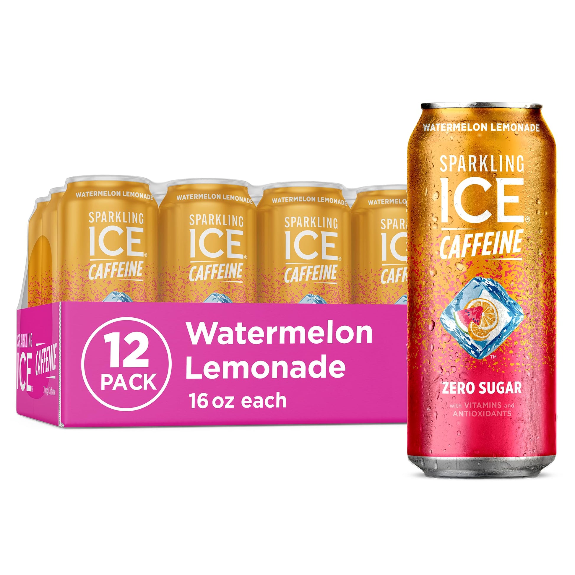 Sparkling Ice Caffeine Black Raspberry Sparkling Water for Backyard Patio, Recyclable 16 oz Cans for Outdoor Refreshing