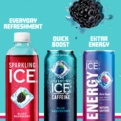 Sparkling Ice Caffeine Black Raspberry Sparkling Water Gift Pack for Her, Zero Sugar Variety Sparkling Water Care Package