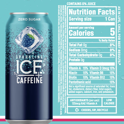 Sparkling Ice Caffeine Black Raspberry Sparkling Water Gift Pack for Her, Zero Sugar Variety Sparkling Water Care Package