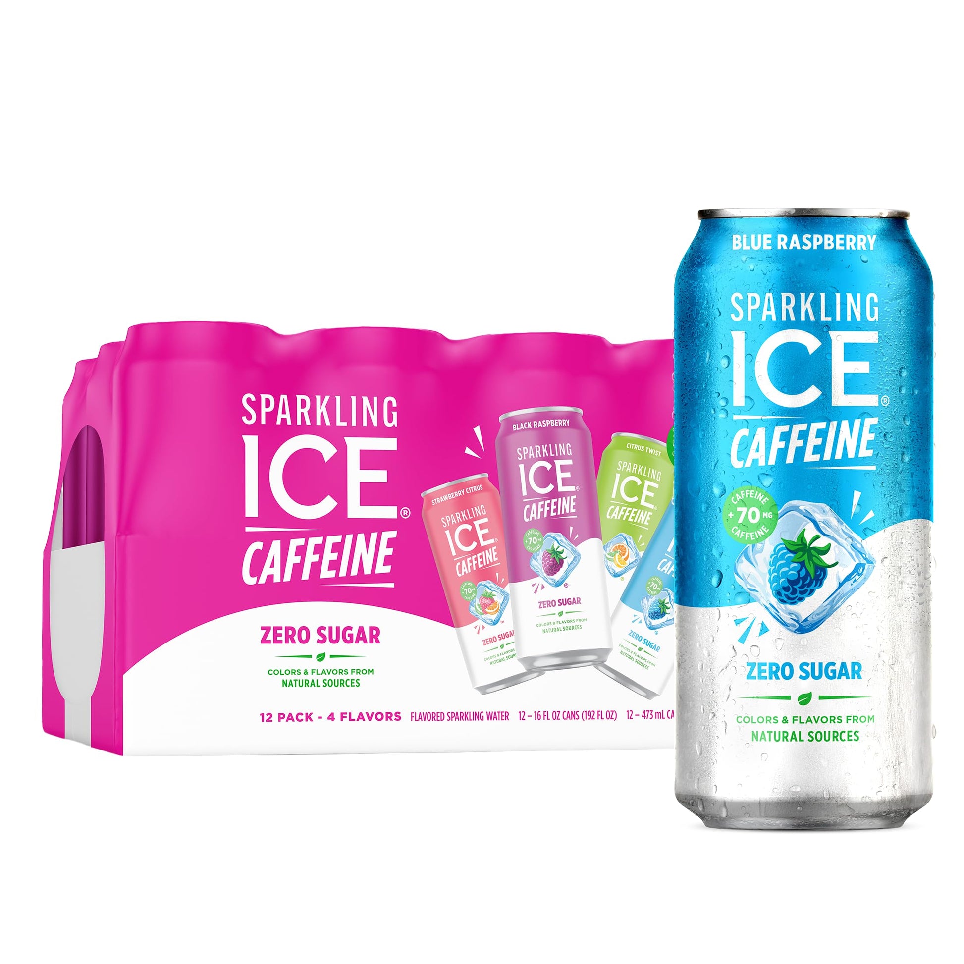 Sparkling Ice Caffeine Black Raspberry Sparkling Water Gift Pack for Her, Zero Sugar Variety Sparkling Water Care Package