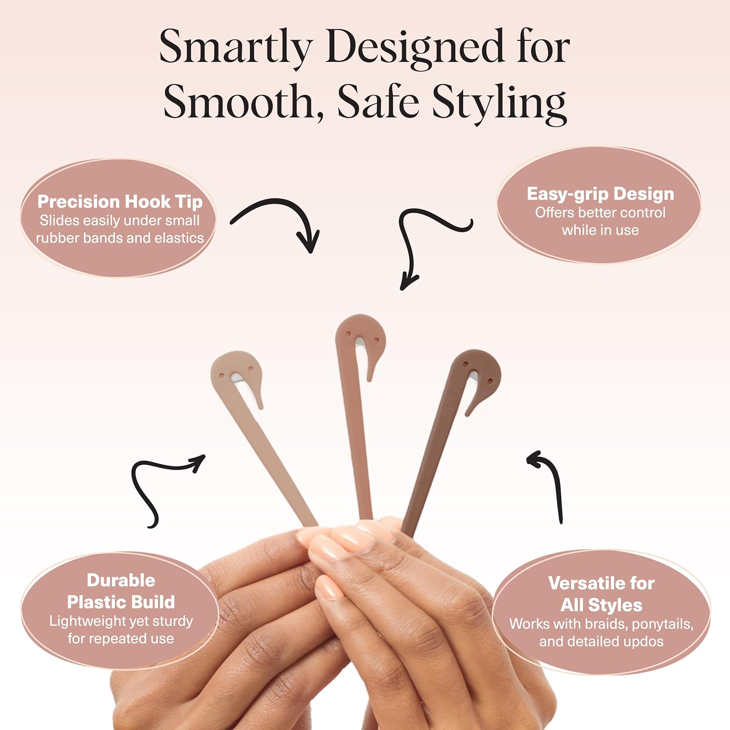 specialized cutting tip engineered to slice elastics without catching or pulling hair