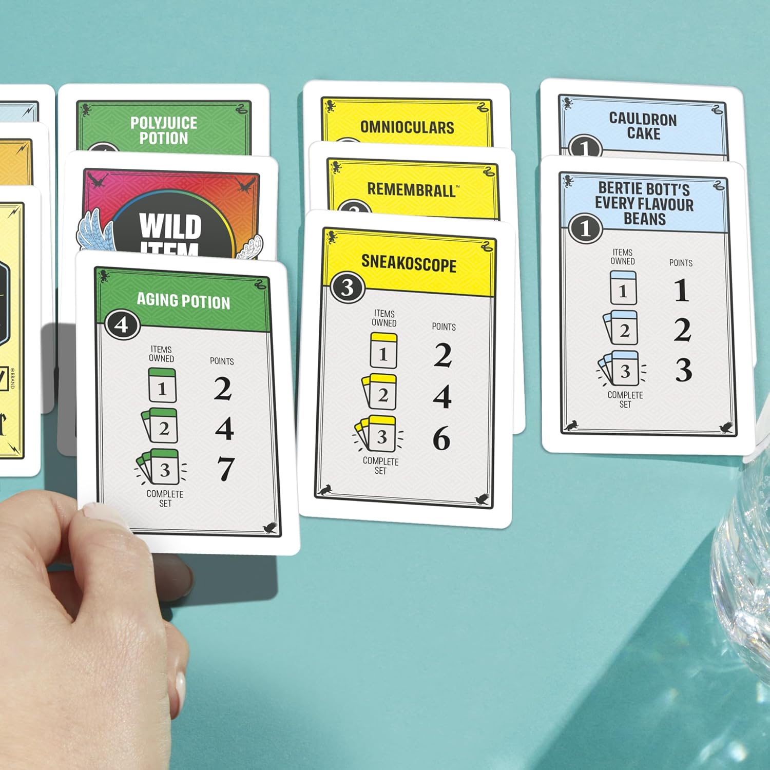 spell card mechanic for disrupting opponents, swapping items, and collecting points