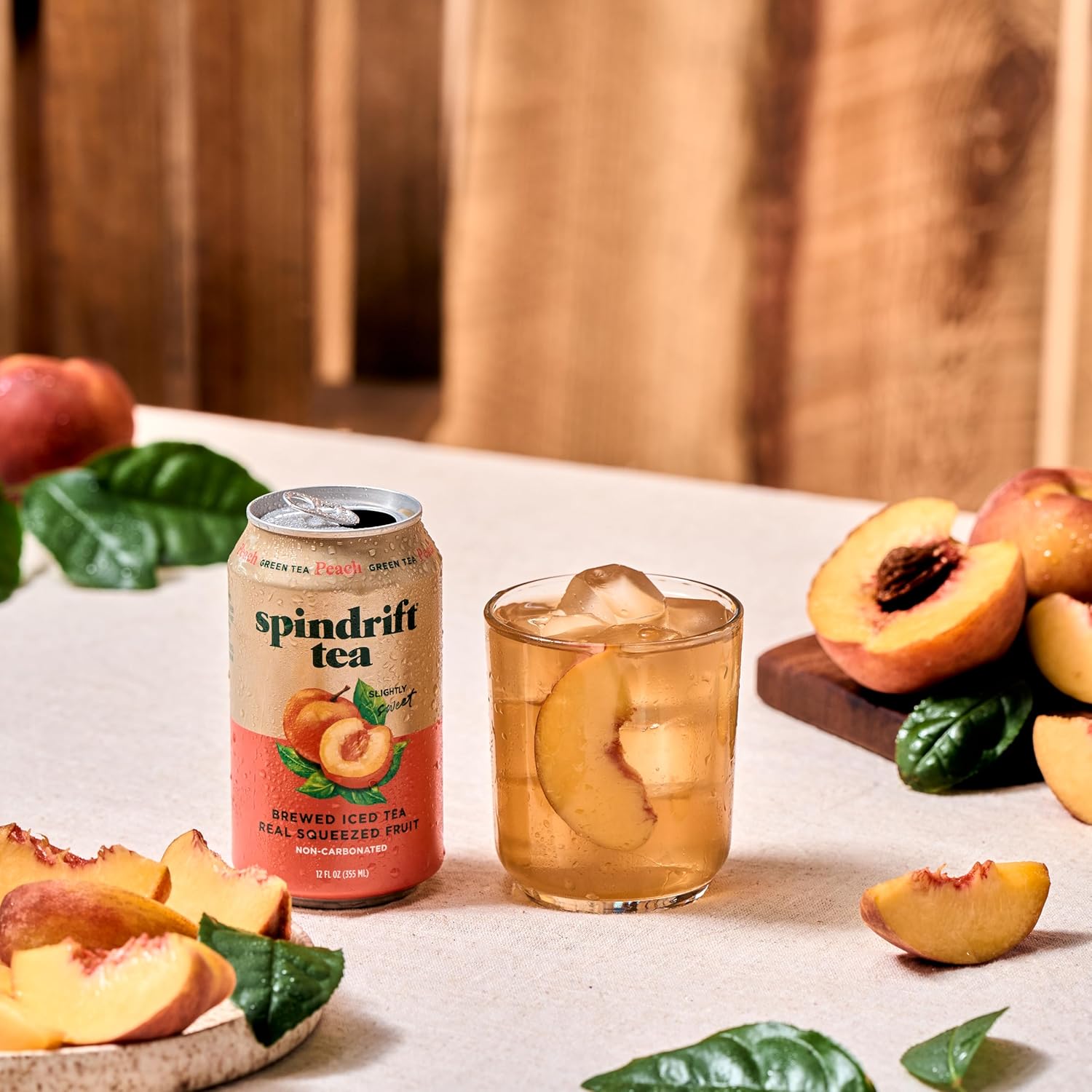 Spindrift Brewed Iced Tea Peach Green – Clean-Label Wellness Can for Calm Lunch Breaks, 12 Fl Oz Slim Cans, Pack of 12