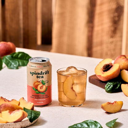 Spindrift Brewed Iced Tea Peach Green – Clean-Label Wellness Can for Calm Lunch Breaks, 12 Fl Oz Slim Cans, Pack of 12