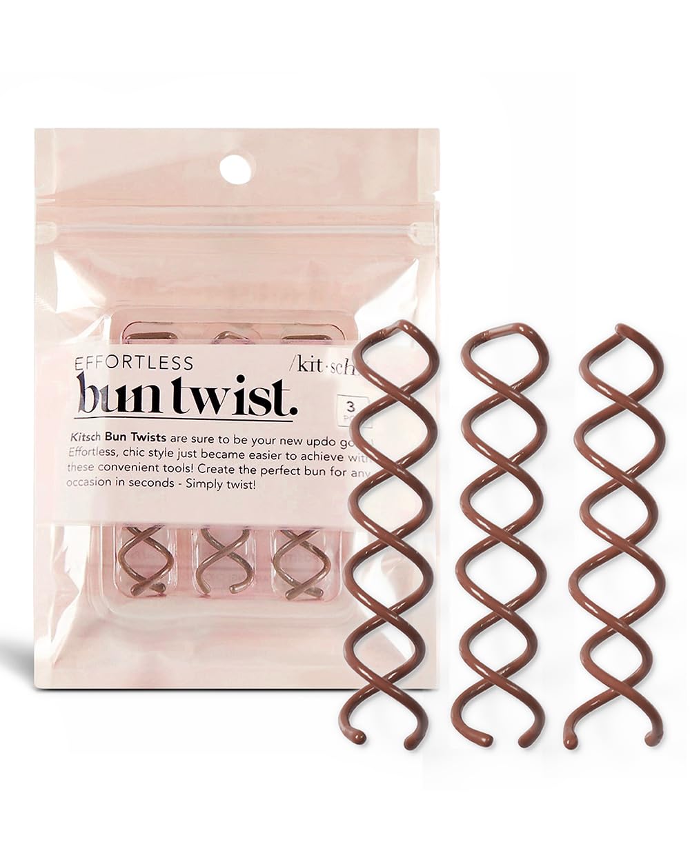 spiral corkscrew shape that twists directly into the bun for instant hold
