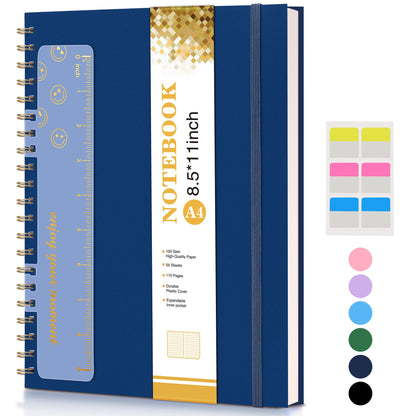 Spiral Notebook Journal 8.5” x 11”, A4 Large Notebooks for Women Men, College Ruled Lined Journal, 100 GSM Paper, Plastic Hardcover Spiral Bound Journals for Work School Note Taking Business, Navy
