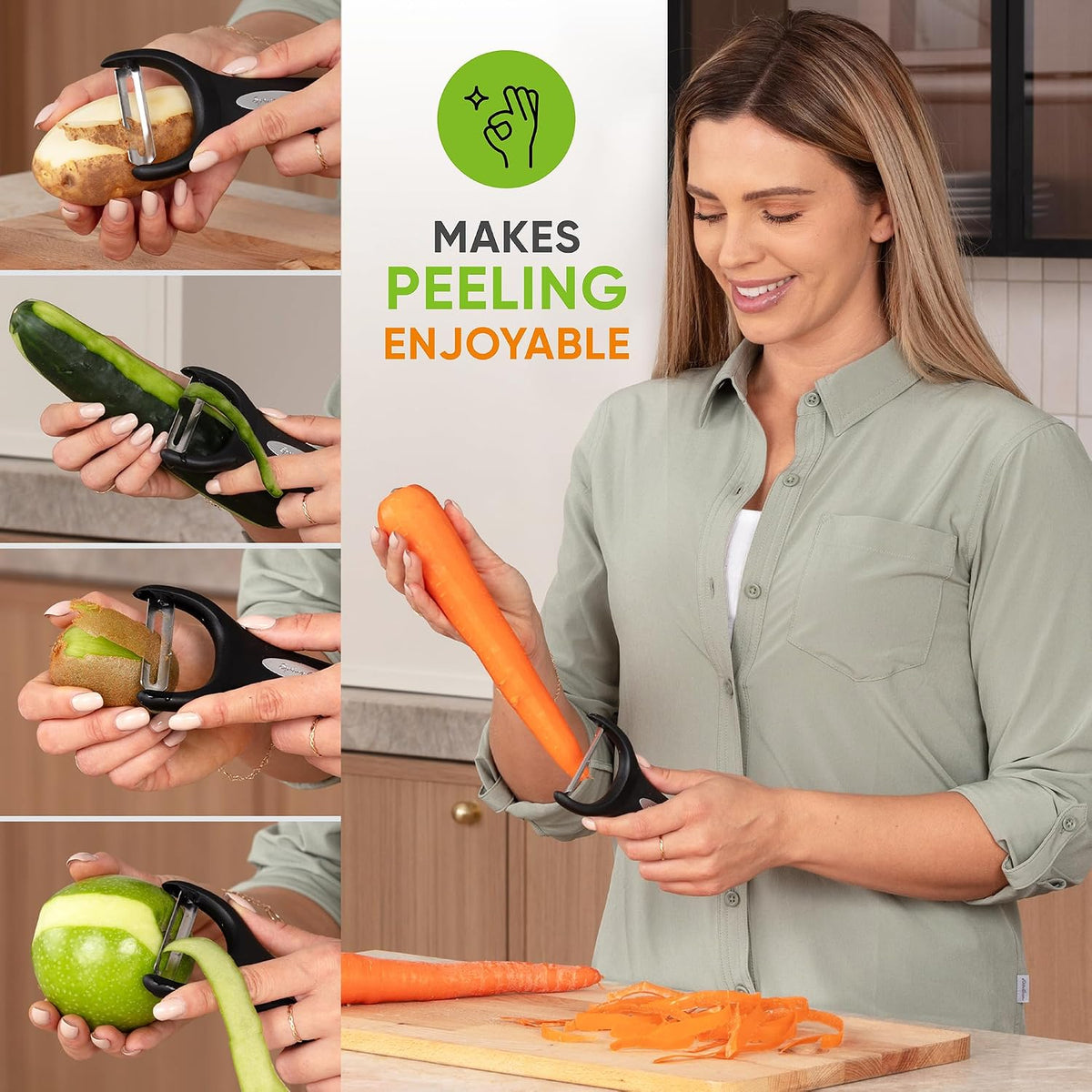 Spring Chef 2-Piece Potato Peeler Set – Quick Prep Vegetable Peeler for Apartment Kitchens, Dishwasher Safe and Lightweight