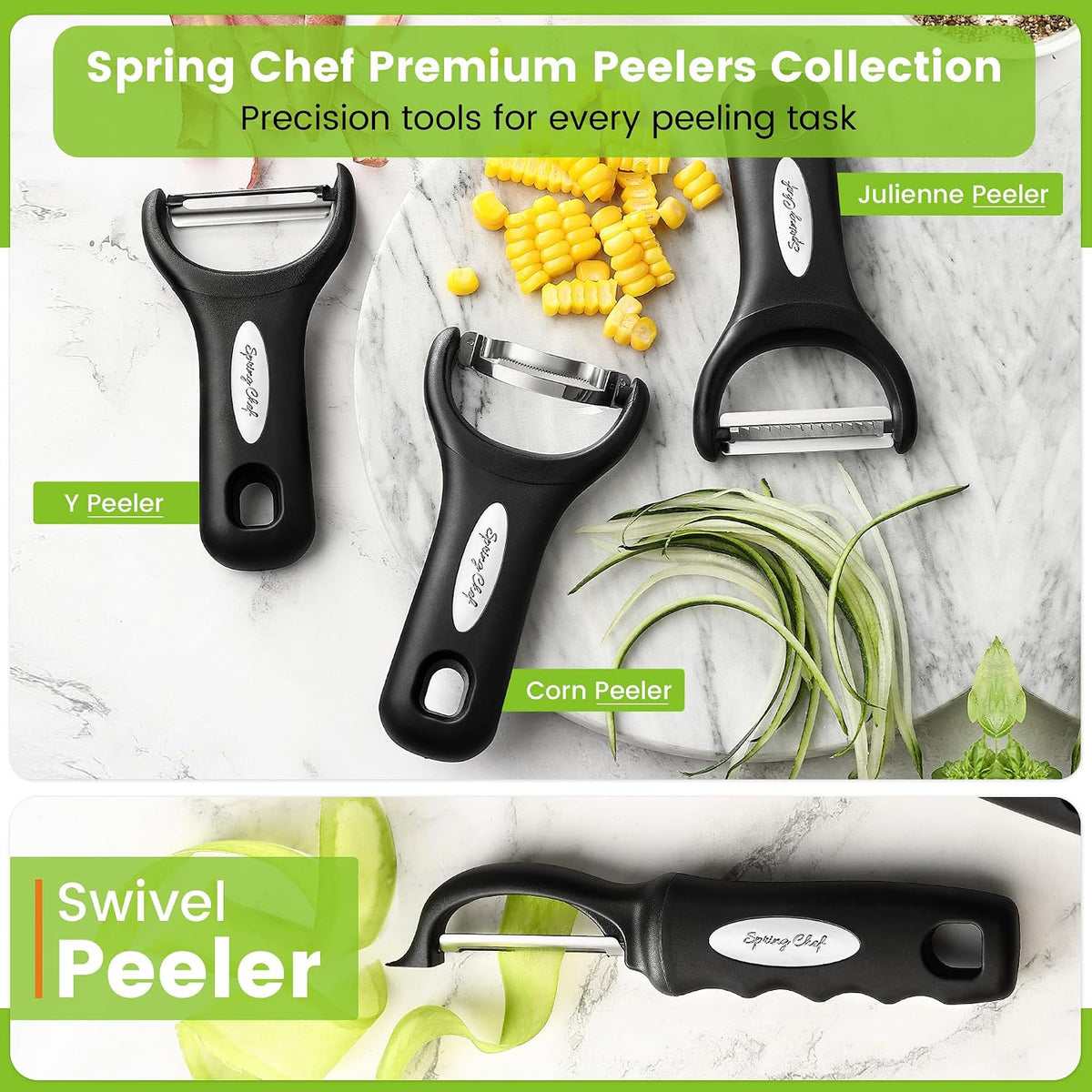Spring Chef 2-Piece Potato Peeler Set – Quick Prep Vegetable Peeler for Apartment Kitchens, Dishwasher Safe and Lightweight