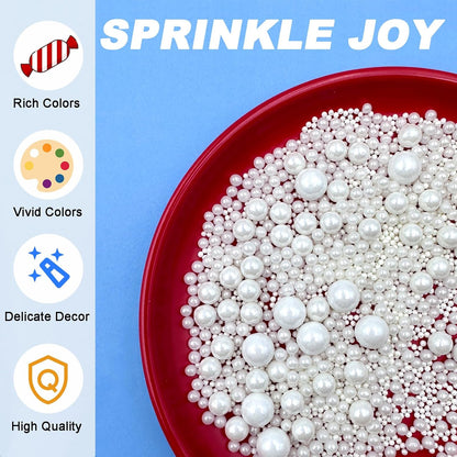 Sprinkles for Cake Decorating White Pearl Sprinkles 4 Sizes Mix for Kids Birthday Party Cupcakes and Cookies Baking Toppings