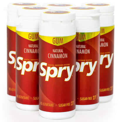 Spry Fresh Natural Xylitol Chewing Gum Dental Defense System - Aspartame-Free, Sugar-Free, Non-GMO, Gluten-Free (Cinnamon, 27 Count - Pack of 6)