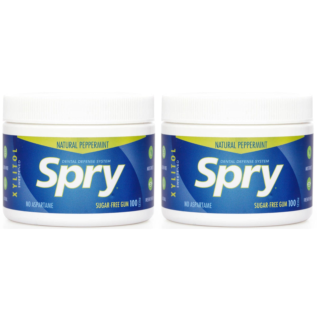 Spry Fresh Natural Xylitol Chewing Gum Dental Defense System - Aspartame-Free, Sugar-Free, Non-GMO, Gluten-Free (Peppermint, 100 Count - Pack of 2)