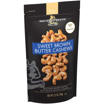 Squirrel Brand Sweet Brown Butter Cashews – Gourmet Hostess Gift for Women, 3.5 oz Resealable Bag